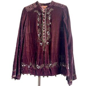 MONSOON Vintage Embroidered Beaded Sequin‎ Silk Velvet Tunic Top UK 14 US 10 #2